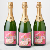 Rosa floraler Whimsy Hochzeit Wein-Sparkling Wein- Schaumweinetikett (Flaschen)