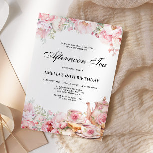 Rosa Florales Afternoon-Tea-Geburtstagsfeier Einladung