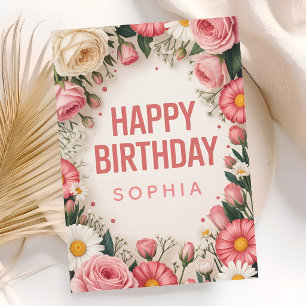 Rosa florales Alles Gute zum Geburtstag Karte