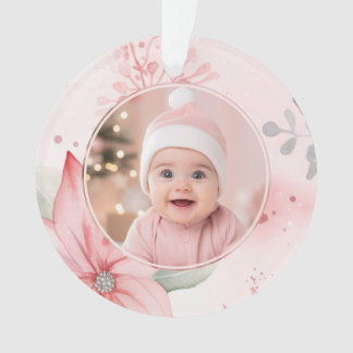 Rosa florales Baby Erstes Weihnachten Foto-Ornamen Ornament