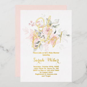 Rosa Florales Babyshower Mädchen Echtfolie Folieneinladung