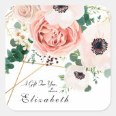 Rosa florales botanischer Garten Blumenstrauß Cust Quadratischer Aufkleber (Vorderseite)