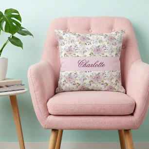 Rosa florales botanisches Wildblumen-Monogramm-Nam Kissen