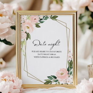 Rosa florales Brautparty Datum Night Jar Sign Poster