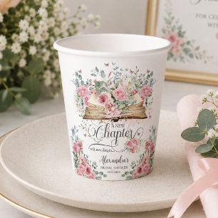 Rosa Florales Buch Neuer Kapitel Brautparty Pappbecher
