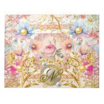 Rosa florales Collage Fee Goldener Vogel Monogramm