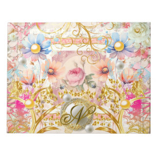 Rosa florales Collage Fee Goldener Vogel Monogramm Notizblock