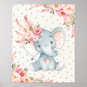 Rosa florales Elefant Kinderzimmer Art Boho Blumen Poster (Vorne)