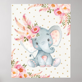 Rosa florales Elefant Kinderzimmer Art Boho Blumen Poster