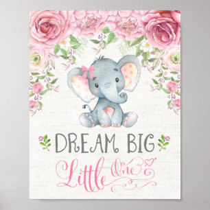 Rosa florales Elefant Kinderzimmer Wanddekoration  Poster