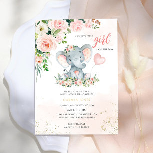 Rosa florales Elefant Mädchen Baby Shower Einladung