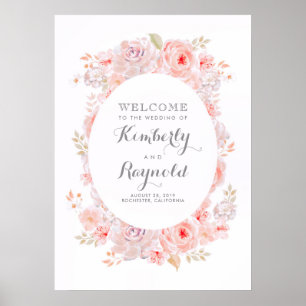 Rosa florales elegantes Hochzeits-Willkommensschil Poster