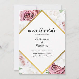 Rosa Florales Erröten Gold Geometrisch Save The Date