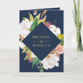 Rosa Florales Et-Zeichen Navy QR-Code Hochzeit Einladung (Vorderseite)