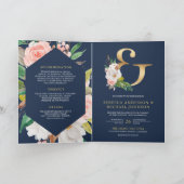 Rosa Florales Et-Zeichen Navy QR-Code Hochzeit Einladung (Innenseite)