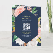 Rosa Florales Et-Zeichen Navy QR-Code Hochzeit Einladung (Rückseite)