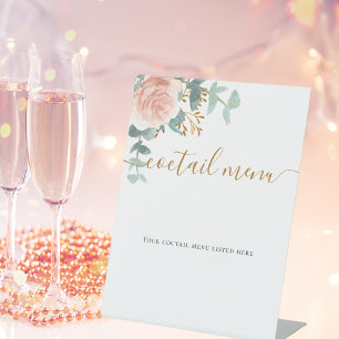 Rosa Florales Eukalyptus Cocktailbar-Menü  Sockelschild