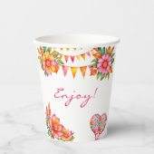 Rosa florales Fiesta Brautparty Pappbecher (Vorderseite)