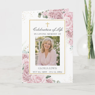 Rosa Florales Foto Christliches Trauer Gedenkfeier Programm