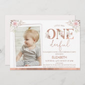 Rosa florales Foto Einzigerzeit 1. Geburtstag Einladung (Vorne/Hinten)