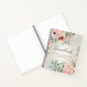 Rosa Florales Geburtstags-Gästebuch mit goldenem G Notizblock