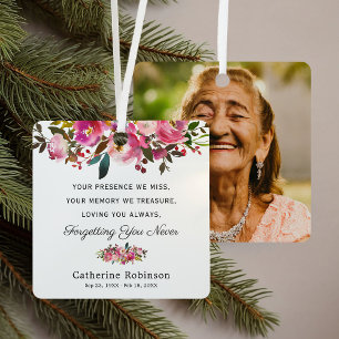 Rosa florales Gedenkfoto Weihnachten Ornament Aus Metall