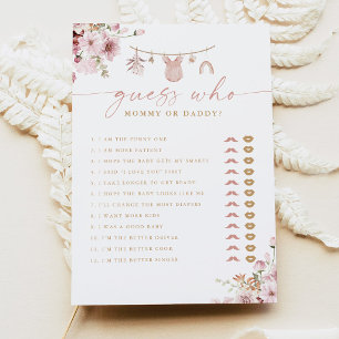 Rosa florales Guess Who Mom oder Dad Baby Shower S Einladung