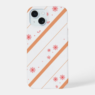 Rosa florales Handycover mit diagonalen Streifen. iPhone 15 Hülle