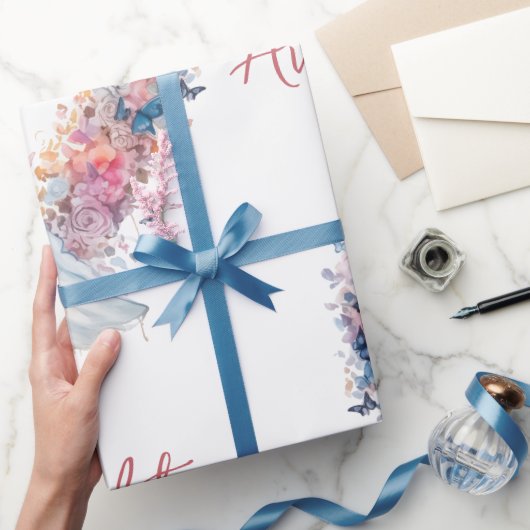 Rosa florales Herz Hochzeit/Dusche Glückwunsch Geschenkpapier (Schenken)