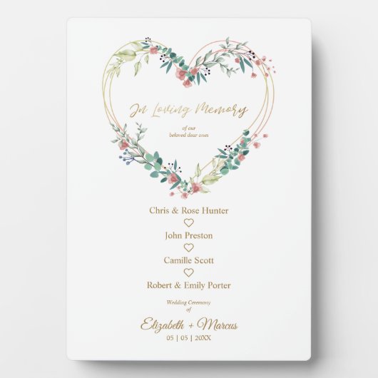 Rosa, florales Herz in der Liebe Erinnerung Hochze Fotoplatte (Vorderseite)