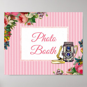 Rosa Florales Hochzeits-Schild Fotobox Poster