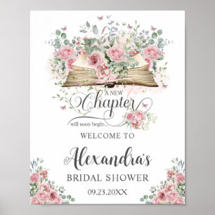 Rosa Florales Hochzeitsbrausebuch Neues Kapitel Poster