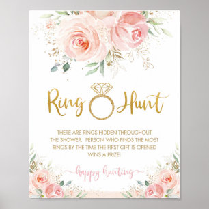 Rosa Florales Hochzeitsdusche Ring Hunt Spiel   Poster