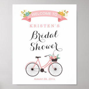 Rosa Florales Hochzeitsfahrrad-Schild für Brautpar Poster