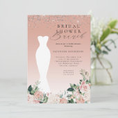 Rosa florales Hochzeitskleid Brautparty Brunch Einladung (Stehend Vorderseite)