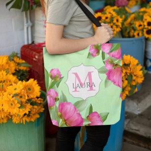 Rosa florales hübsches Monogramm personalisiert Tasche