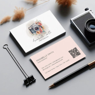 Rosa Florales Kamerafotografie QR-Code Visitenkarte