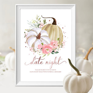 Rosa florales Kürbis Herbst Date Night Glas Schild