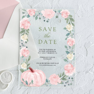 Rosa Florales Kürbis Hochzeit Save the Date Acryleinladungen
