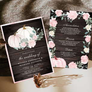 Rosa Florales Kürbis Holz Hochzeit Alles in Einem Einladung