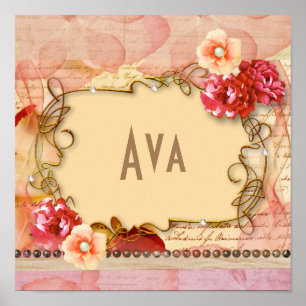 Rosa florales Mädchen personalisierter Name Monogr Poster