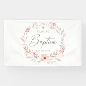 Rosa Florales Mädchen Taufe Banner (Horizontal)