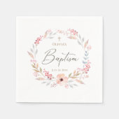 Rosa Florales Mädchen Taufe Serviette (Vorderseite)
