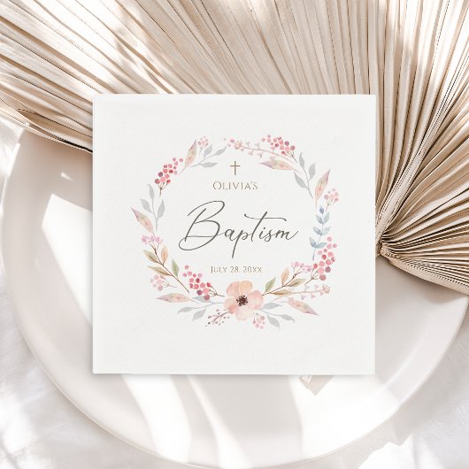 Rosa Florales Mädchen Taufe Serviette