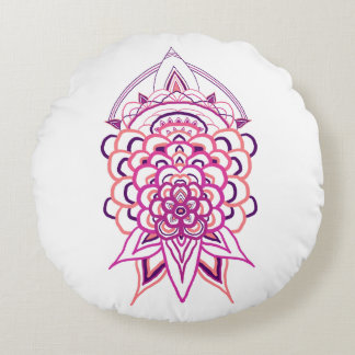 Rosa florales Mandala-Rund-Wurfkissen | Ästhetisch Rundes Kissen