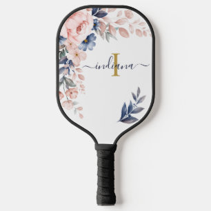 Rosa florales Monogramm Schriftname feminin Pickleball Schläger
