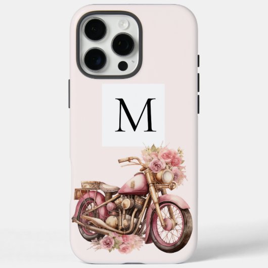 Rosa florales Motorrad-Monogramm Case-Mate iPhone Hülle (Rückseite)
