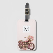 Rosa florales Motorrad-Monogramm  Gepäckanhänger (Vorderseite Vertikal)