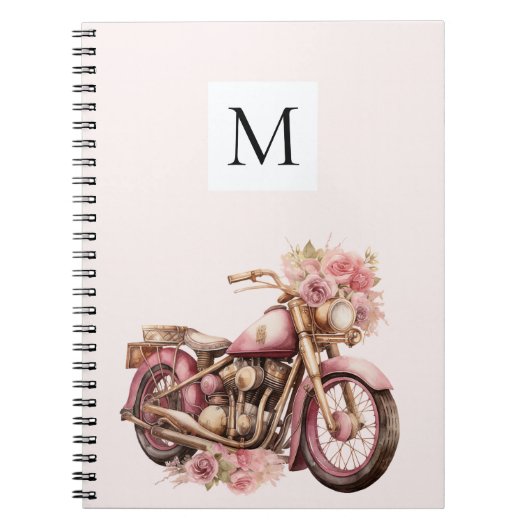 Rosa florales Motorrad-Monogramm Notizblock (Vorderseite)