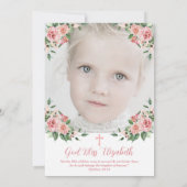 Rosa florales Multifoto Erste Kommune für Mädchen Einladung (Rückseite)